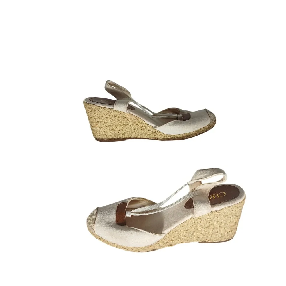 Chaps Clarisa Cream Espadrille Wedge Sandals Women Size 7B Slingback Tan